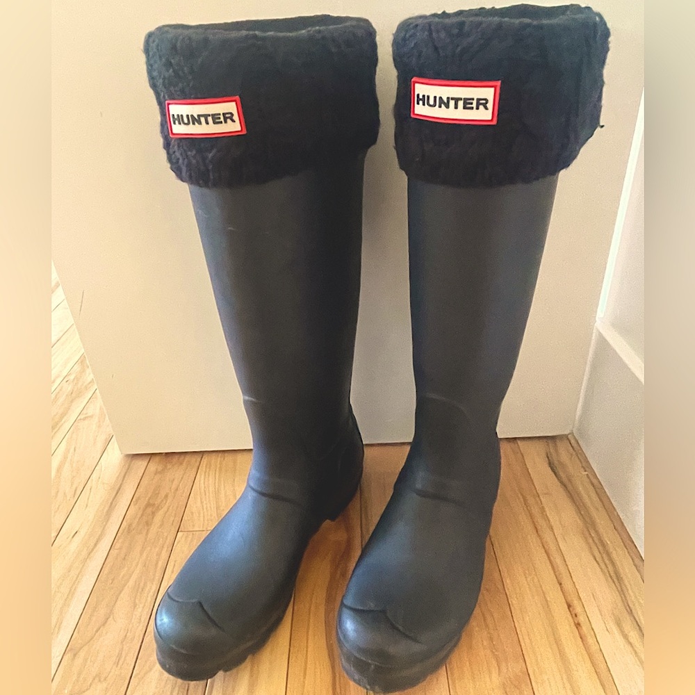 The Original Black Hunter Rain Boots (Tall and Adjustable) with Winterized Sock